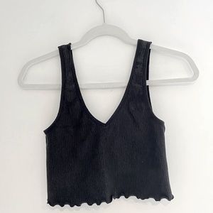 Colsie Ribbed V-neck Crop Tank Top Black Large